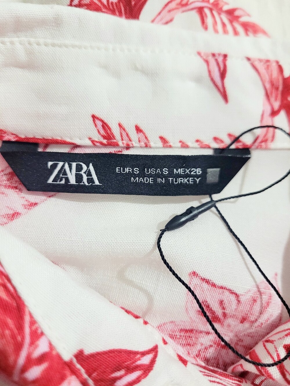 NWOT Zara Floral Linen Blend Button Front Blouse Women's Small Red White Boho - Picture 6 of 12